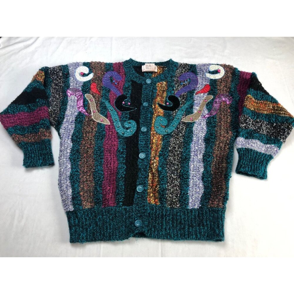 Jocelyn Smith Sweater Cardigan Woman Multicolor Embroidered Knit Size Large